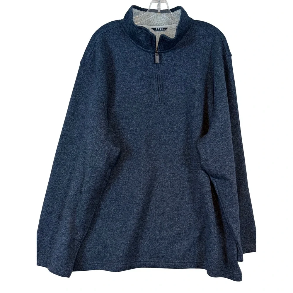 IZOD Mens 3XL Navy Blue Heather Quarter Zip Pullover Fleece Sweater Mock Neck